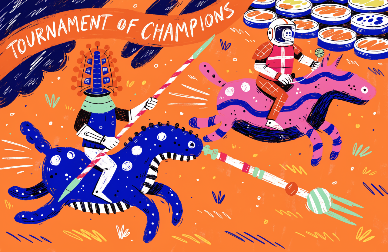 Ilustrație editorială cu un fag T7 atacând o bacterie E. coli